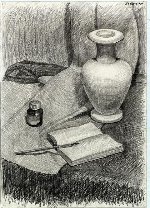 Vase. Alexander Babel, 4. Klasse, 2000/2001, Bleistift, 62 × 43 cm. Entstanden im Zeichenunterricht der Kinderkunstschule in Nowomoskowsk (Russland).