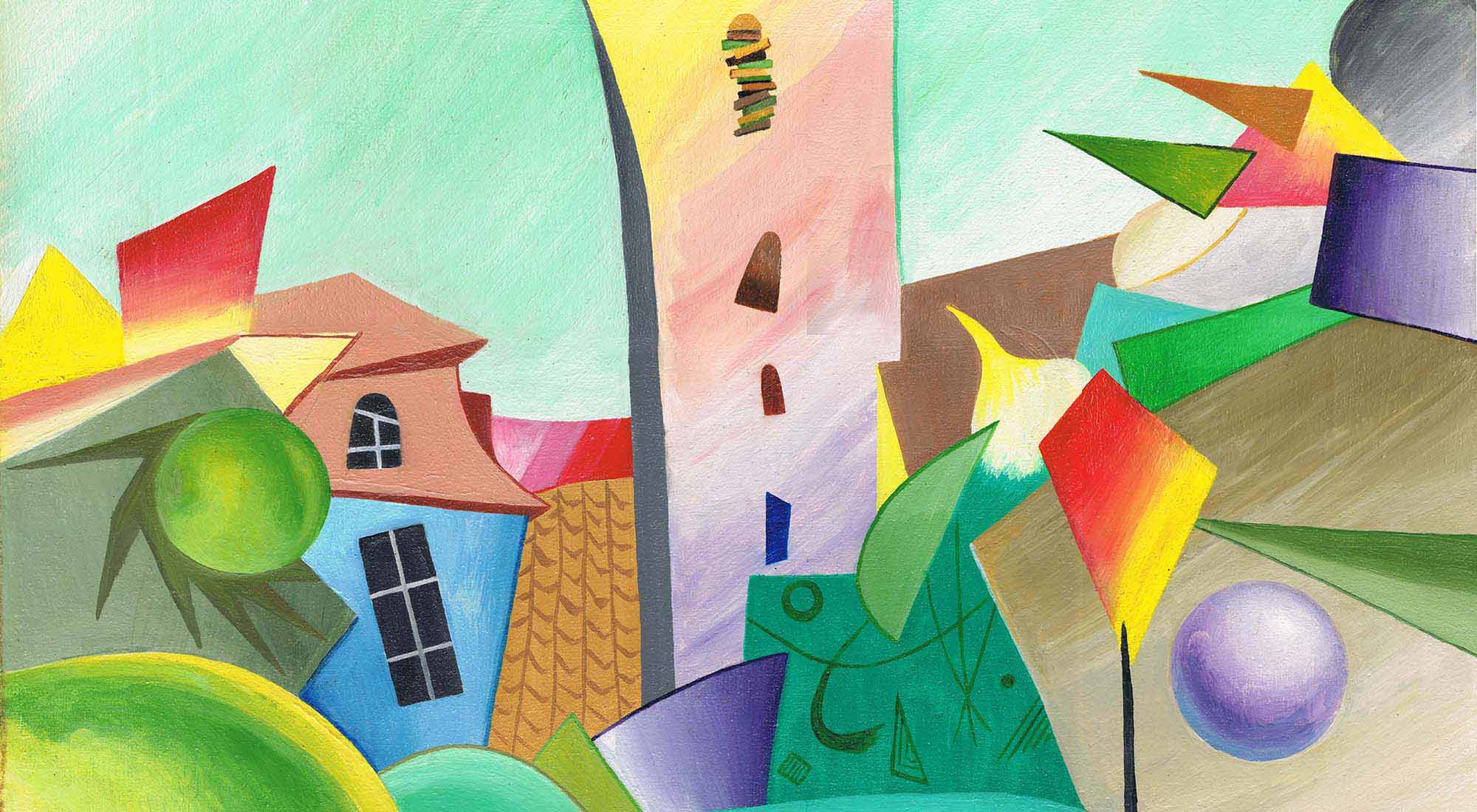 Autorarbeit von Alexander Babel. „Trinitatiskirche“. Kubismus. 2006, Leinwand, Öl, 66 × 46 cm. Sondershausen.