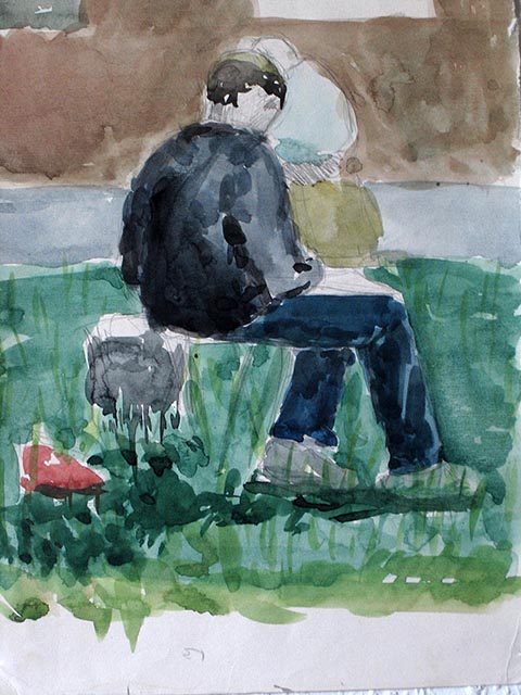 Pleinair. Alexander Babel, 4. Klasse, 2000/2001, Aquarell. Entstanden im Freilichtunterricht an der Kinderkunstschule der Stadt Nowomoskowsk (Russland).