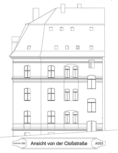 Blick auf das Haus Dietel von der Cloßstraße, Greiz.