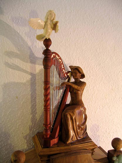Longcase clock (grandfather clock, Harpist fom oak)