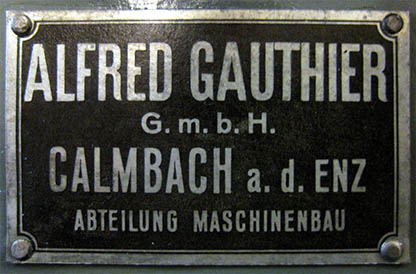 Gear hobbing machine Gauthier W1, sign