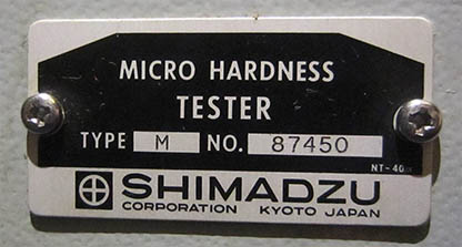 Shimadzu Vickers Microhardness Tester Type M, sign
